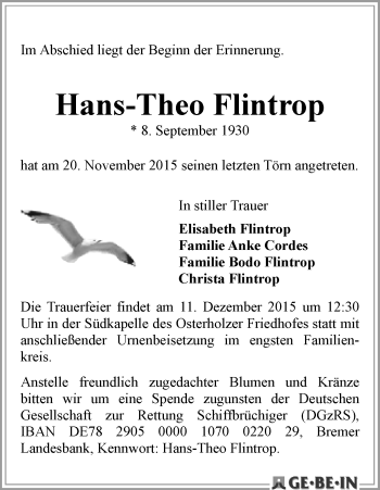 Traueranzeige von Hans-Theo Flintrop