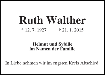 Traueranzeige von Ruth Walther