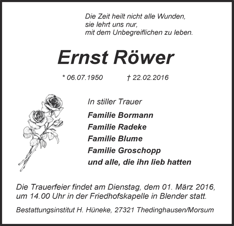 Traueranzeige von Ernst Röwer von WESER-KURIER