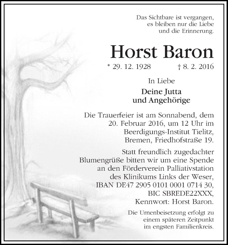 Traueranzeige von Horst Baron von WESER-KURIER