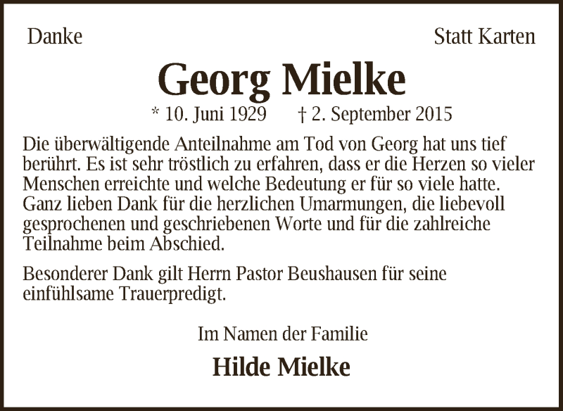 Traueranzeige von Georg Mielke von WESER-KURIER