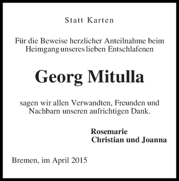 Traueranzeige von Georg Mitulla