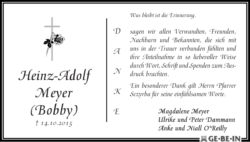 Traueranzeige von Heinz-Adolf (Bobby) Meyer von WESER-KURIER