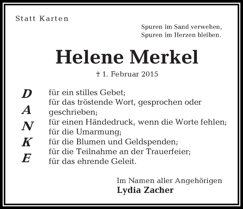 Traueranzeige von Helene Merkel von Osterholzer Kreisblatt
