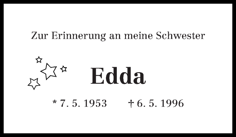  Traueranzeige für Edda  vom 07.05.2016 aus WESER-KURIER