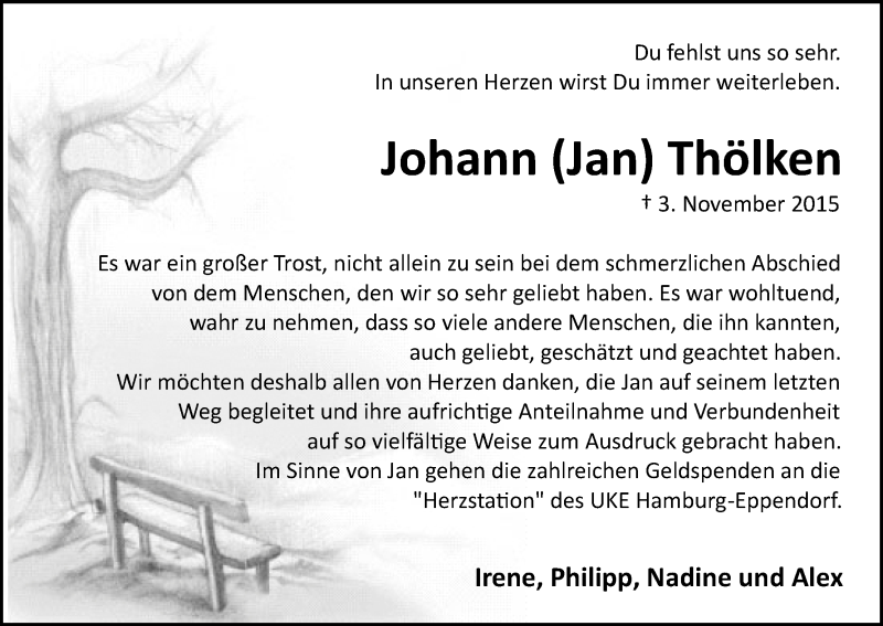 Traueranzeige von Johann Thölken von Wuemme Zeitung