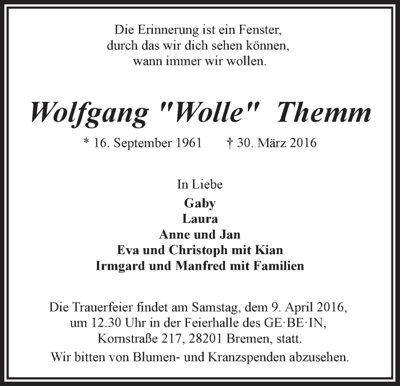 Traueranzeige von Wolfgang 
