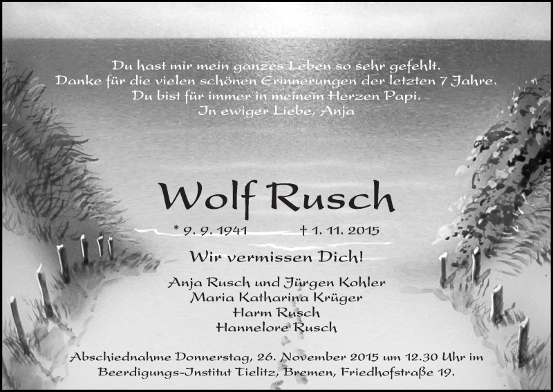 Traueranzeige von Wolf Rusch von WESER-KURIER