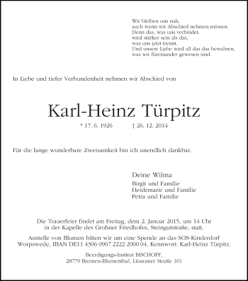 Traueranzeige von Karl-Heinz Türpitz