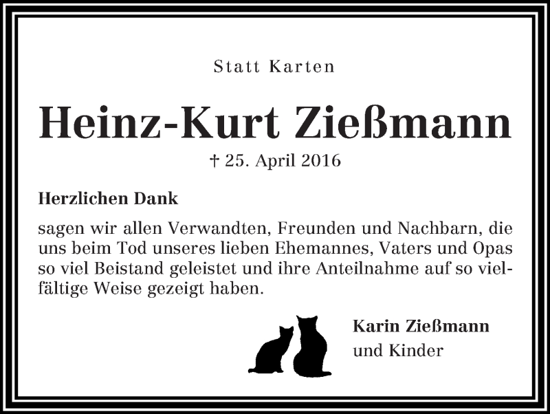 Traueranzeige von Heinz-Kurt Zießmann von WESER-KURIER