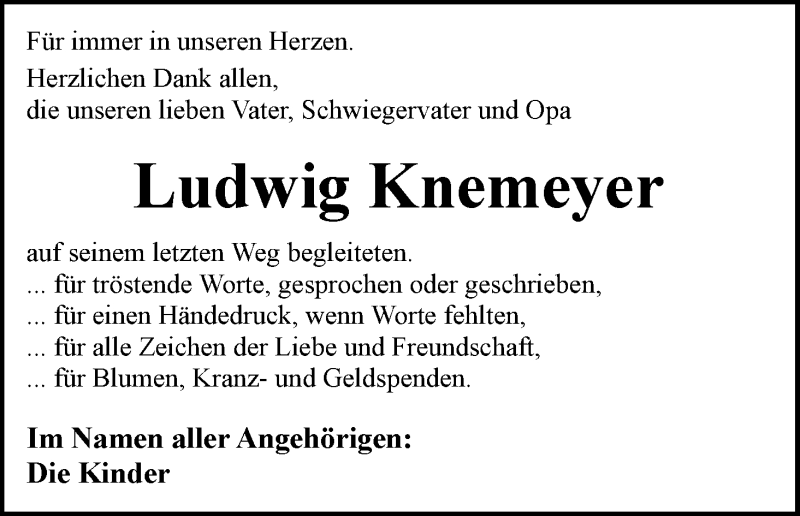 Traueranzeige von Ludwig Knemeyer von WESER-KURIER