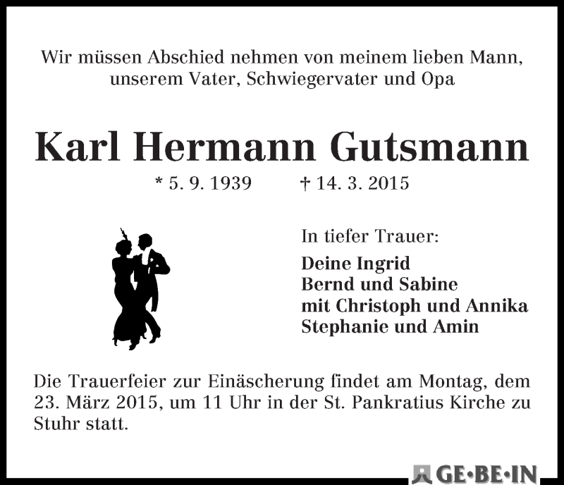 Traueranzeige von Karl Hermann Gutsmann von WESER-KURIER