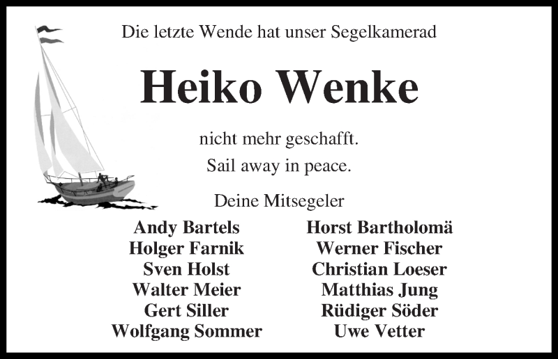 Traueranzeige von Heiko Wenke von WESER-KURIER
