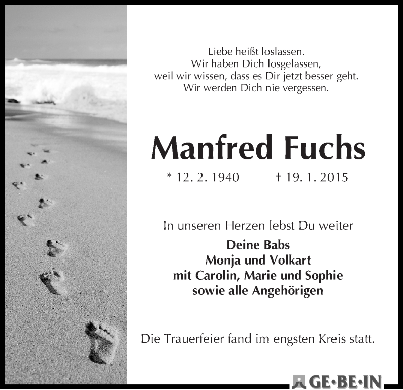 Traueranzeige von Manfred Fuchs von WESER-KURIER