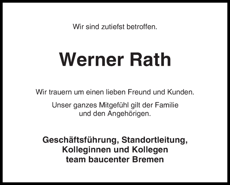 Traueranzeigen von Werner Rath | Trauer & Gedenken