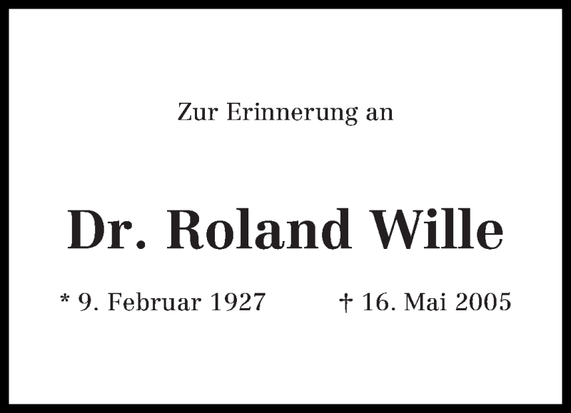 Traueranzeige von Roland Wille von WESER-KURIER
