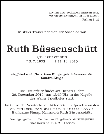 Traueranzeige von Ruth Büssenschütt