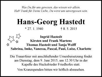 Traueranzeige von Hans-Georg Hastedt