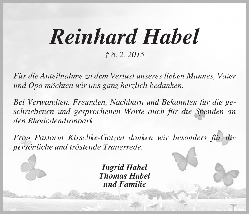 Traueranzeige von Reinhard Habel von WESER-KURIER