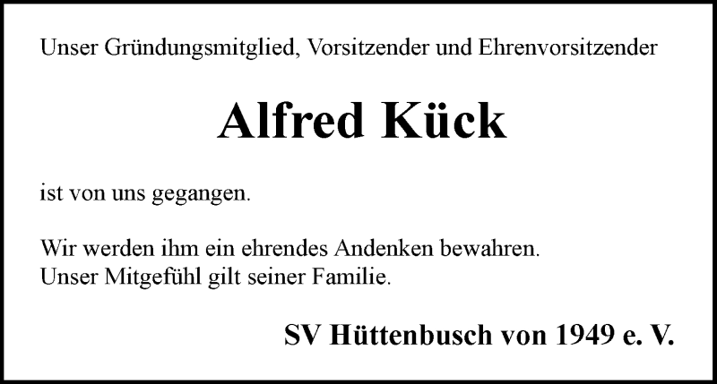 Traueranzeige von Alfred Kück von Wuemme Zeitung
