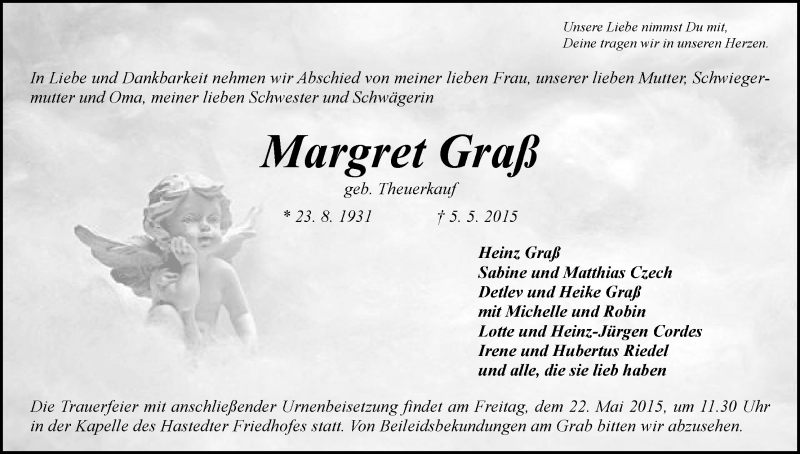 Traueranzeige von Margret Graß von WESER-KURIER