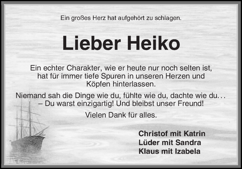  Traueranzeige für Heiko Wieting vom 18.07.2015 aus WESER-KURIER