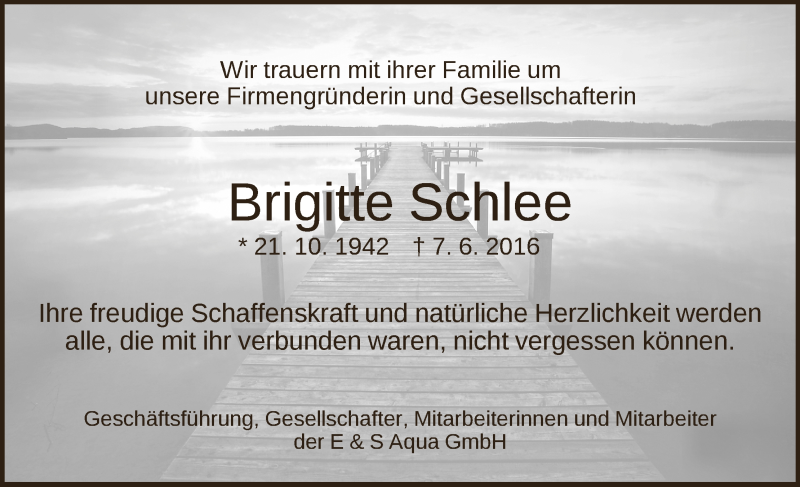 Traueranzeige von Brigitte Schlee von WESER-KURIER
