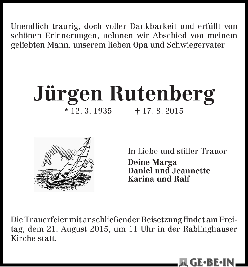 Traueranzeige von Jürgen Rutenberg von WESER-KURIER