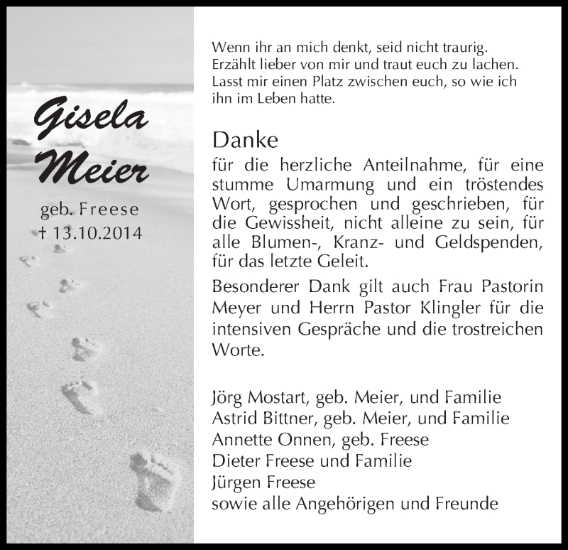 Traueranzeige von Gisela Meier von WESER-KURIER