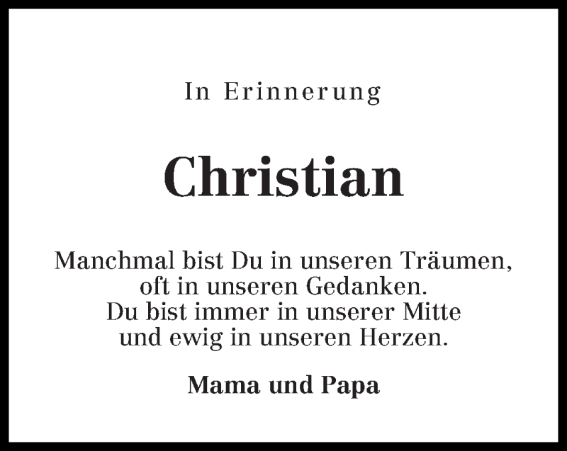  Traueranzeige für Christian Meier vom 06.08.2015 aus Wuemme Zeitung