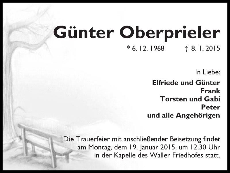 Traueranzeige von Günter Oberprieler von WESER-KURIER