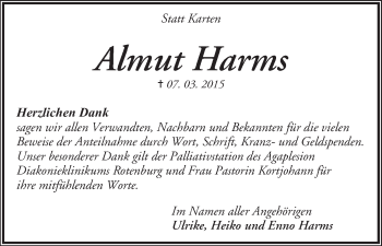 Traueranzeige von Almut Harms