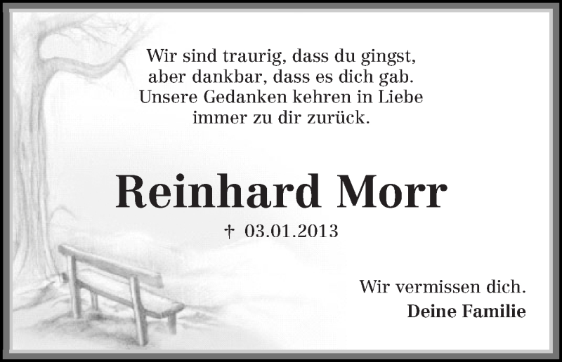  Traueranzeige für Reinhard Morr vom 02.01.2016 aus Die Norddeutsche