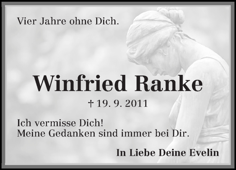  Traueranzeige für Winfried Ranke vom 19.09.2015 aus Die Norddeutsche
