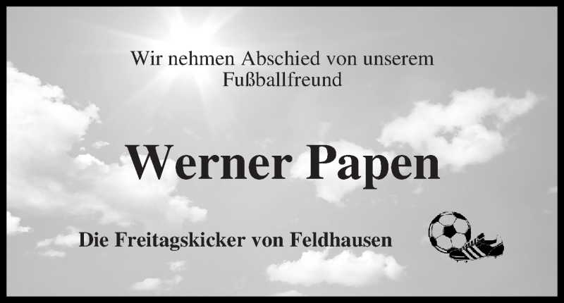  Traueranzeige für Werner Papen vom 16.04.2016 aus Wuemme Zeitung
