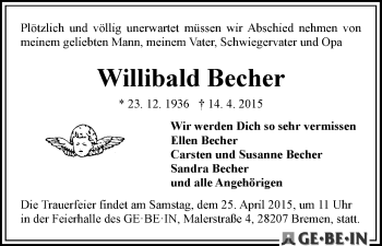Traueranzeige von Willibald Becher