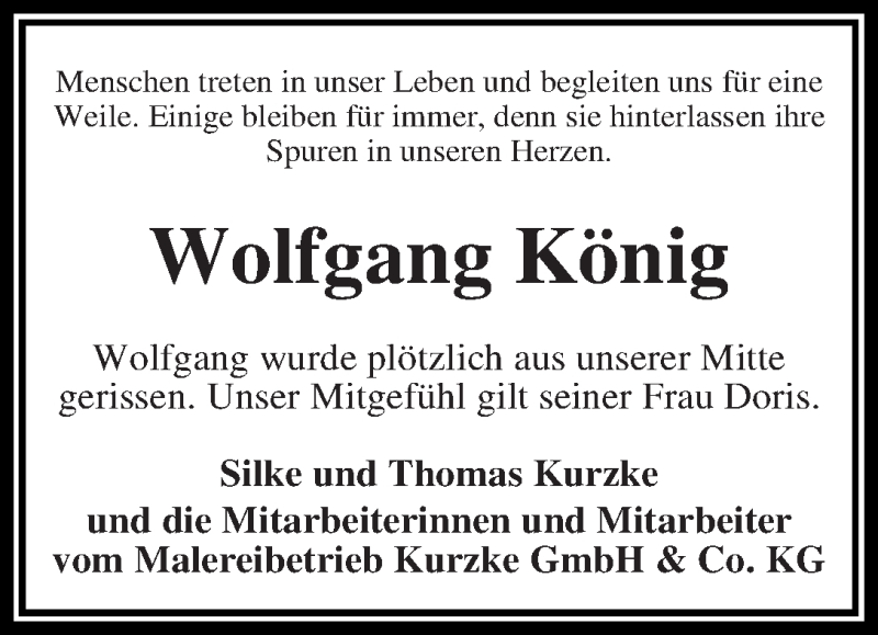 Traueranzeige von Wolfgang König von WESER-KURIER