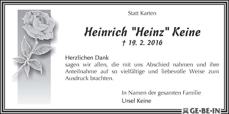 Traueranzeige von Heinrich 