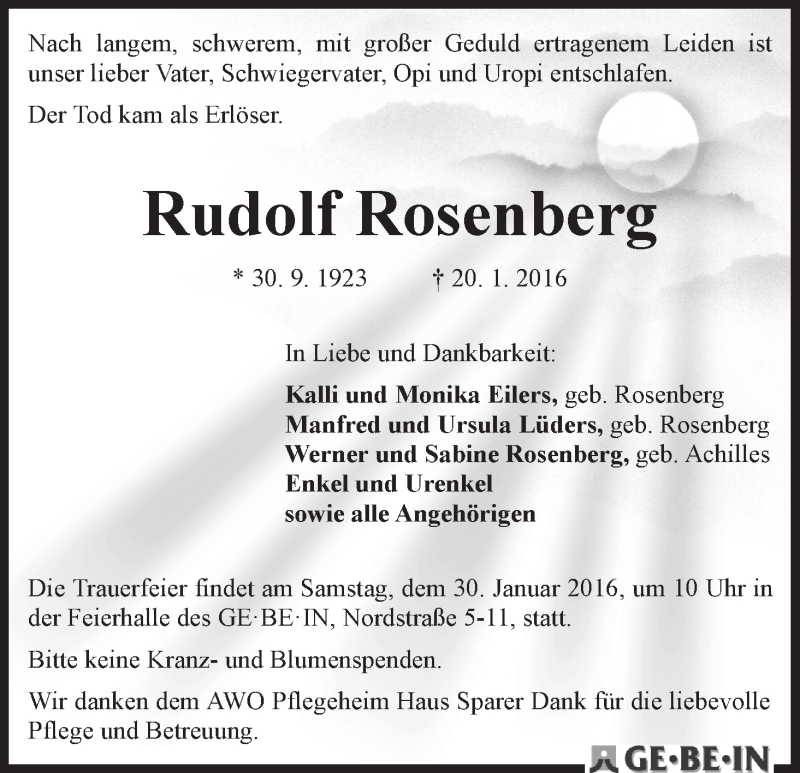 Traueranzeige von Rudolf Rosenberg von WESER-KURIER