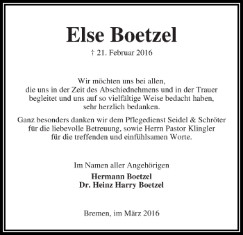 Traueranzeige von Else Boetzel