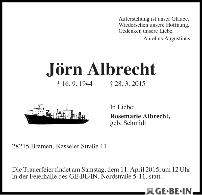Traueranzeige von Jörn Albrecht von WESER-KURIER