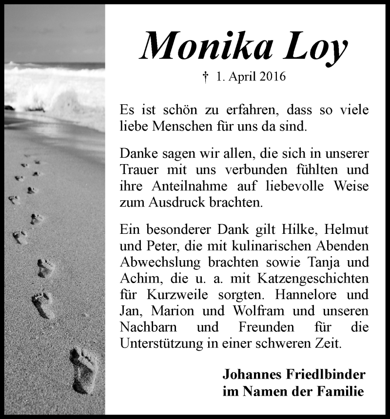 Traueranzeige von Monika Loy von WESER-KURIER