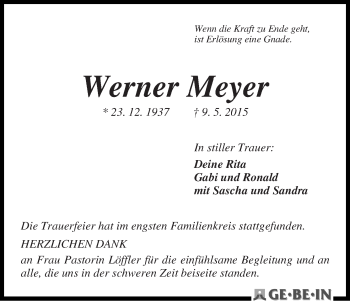 Traueranzeige von Werner Meyer