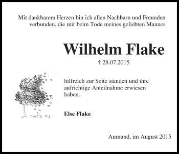 Traueranzeige von Wilhelm Flake