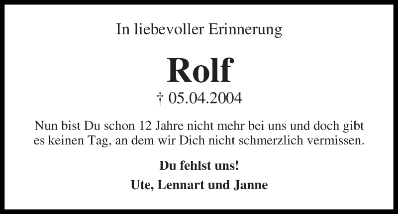 Traueranzeige für Rolf von Rahden vom 05.04.2016 aus Die Norddeutsche