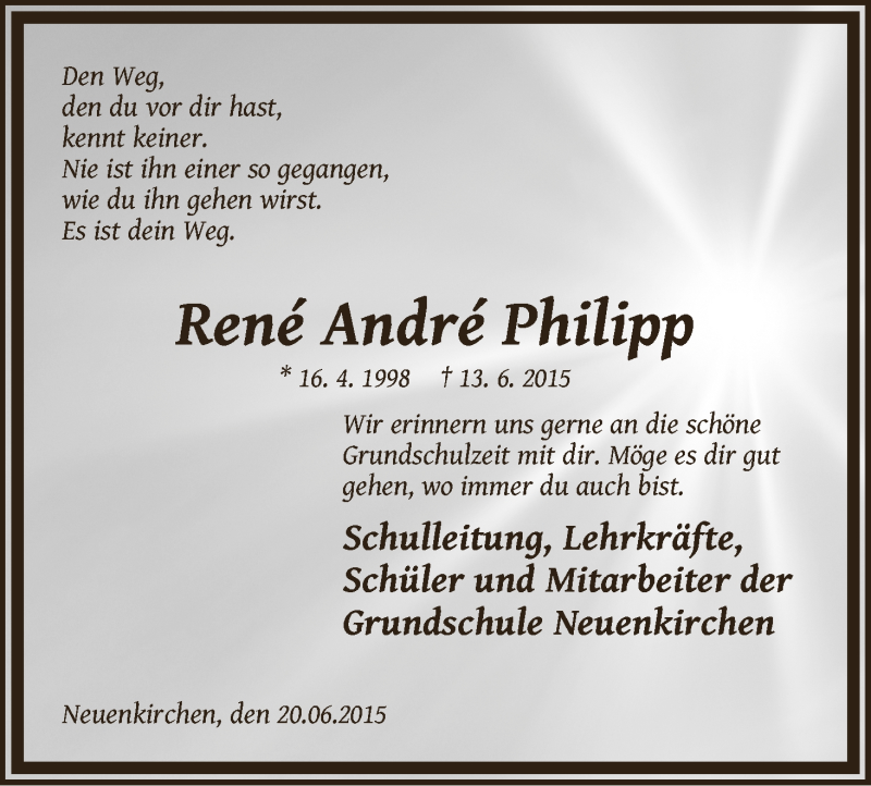  Traueranzeige für René André Philipp vom 20.06.2015 aus Die Norddeutsche