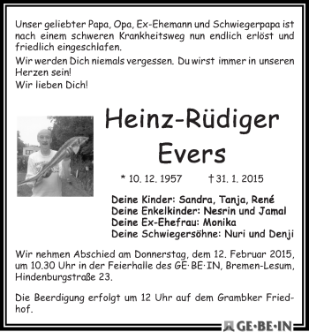 Traueranzeige von Heinz-Rüdiger Evers