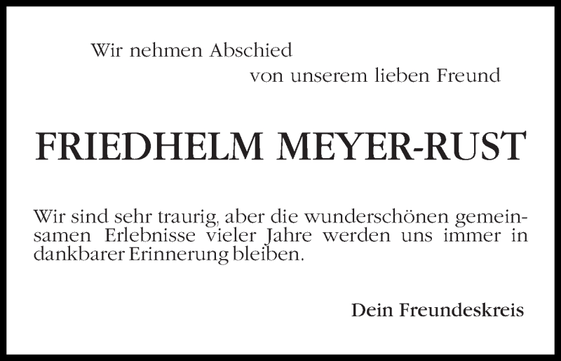 Traueranzeige von Friedhelm Meyer-Rust von WESER-KURIER