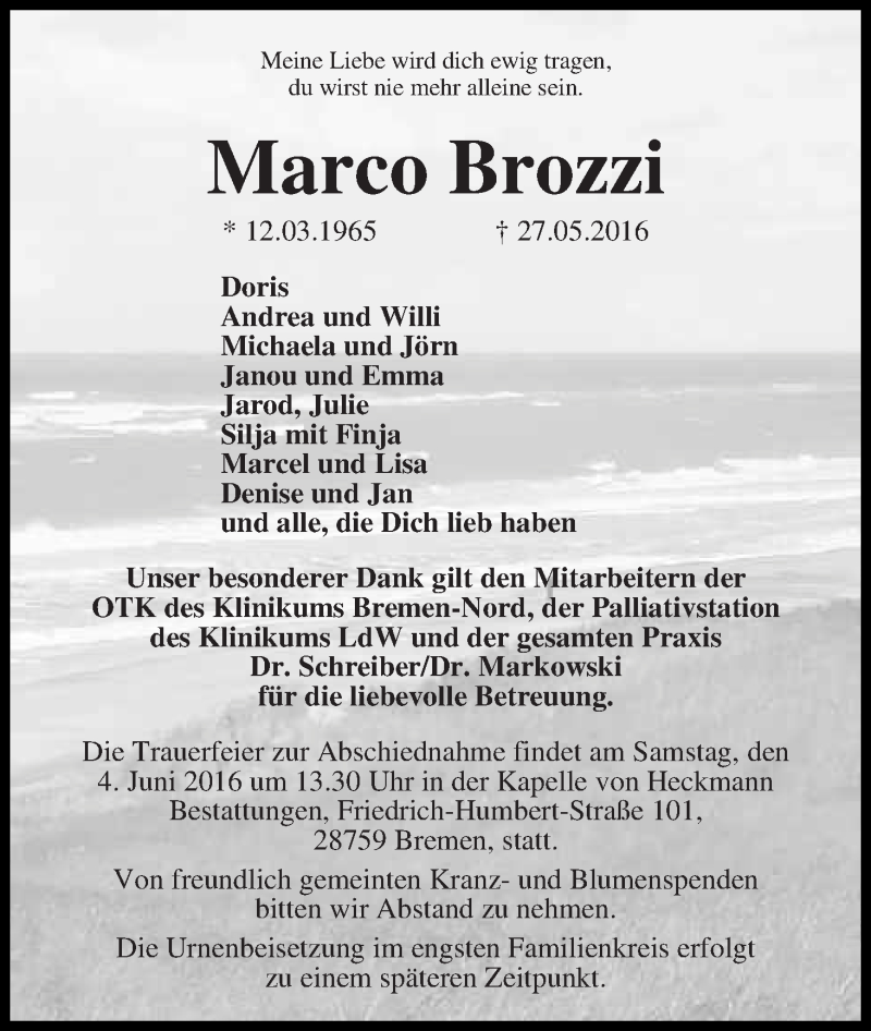 Traueranzeige von Marco Brozzi von Die Norddeutsche