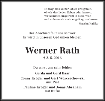 Traueranzeigen von Werner Rath | Trauer & Gedenken